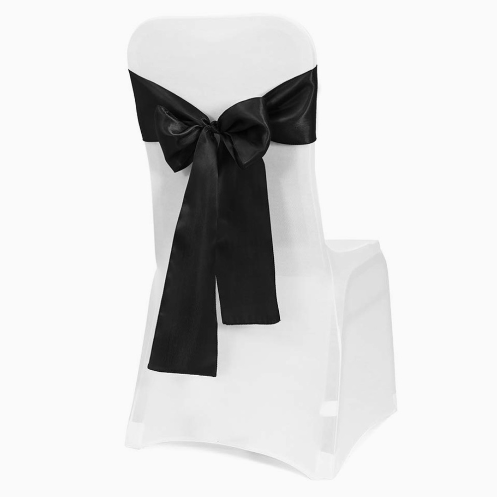 OBSTAL 50 PCS Black Satin Bow Chair Sashes